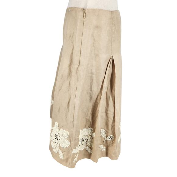 SALE Vintage Dana Buchman Silk Linen Blend Beaded Flower Applique Pleated Skirt - Picture 3 of 6